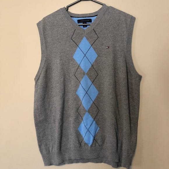 Tommy Hilfiger XL Blue/Gray checkered Sweater Vest - Picture 1 of 3